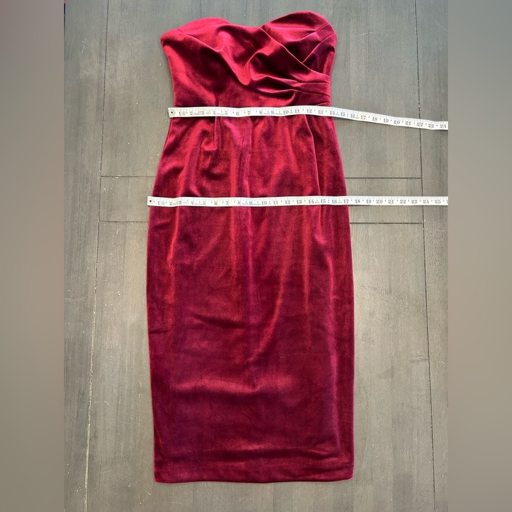 burgundy crushed velvet strapless elegant glam holiday/ wedding date dress NWT S - Picture 12 of 13